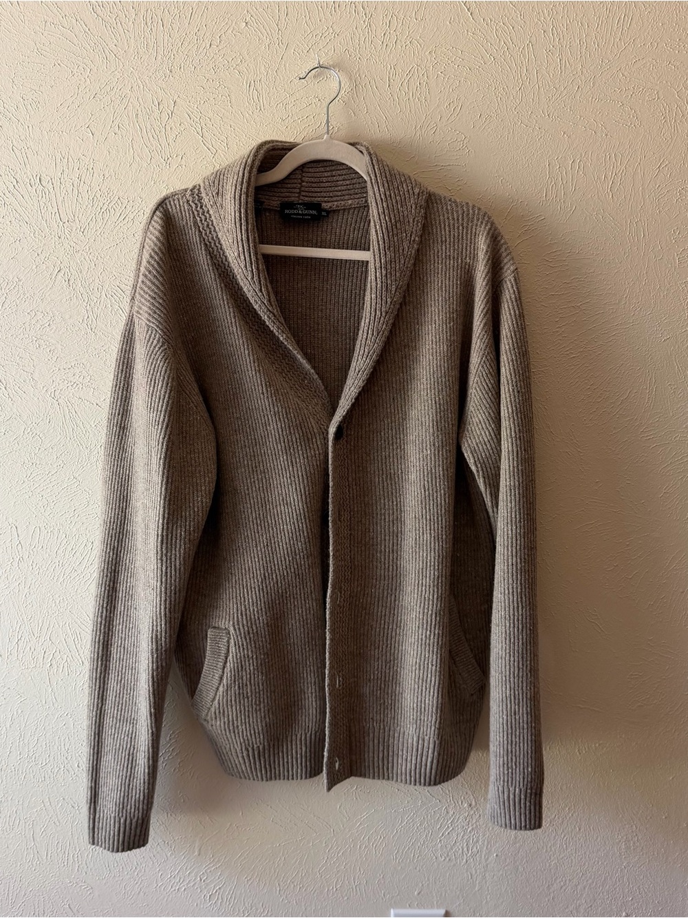 Rodd & Gunn Shawl-Collar Ribbed Cardigan - Taupe
